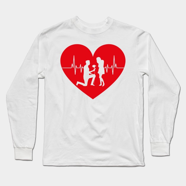 Propose Her Love Heartbeat Long Sleeve T-Shirt by Sanzida Design